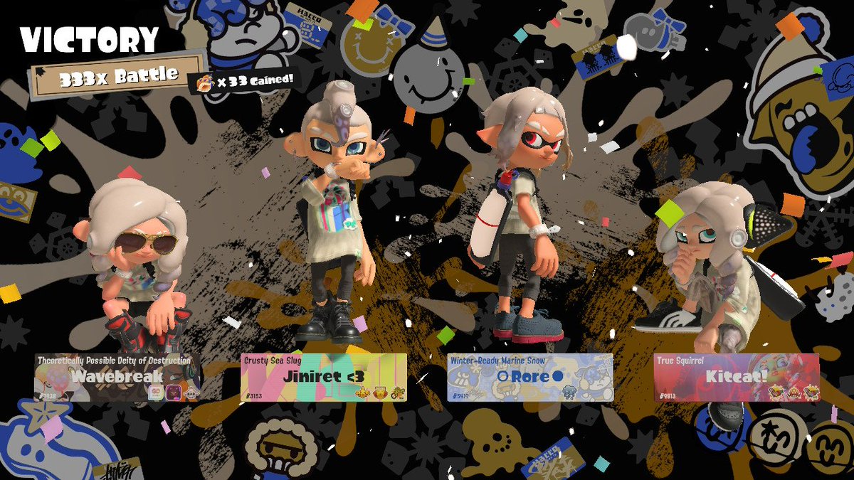 Pugzie2000's tweet photo. Shout-out to these guys for helping me get my first ever 333x win :D #splatfest #frostyfest #splatoon3 #teampresents https://t.co/TgJpMjIXW7