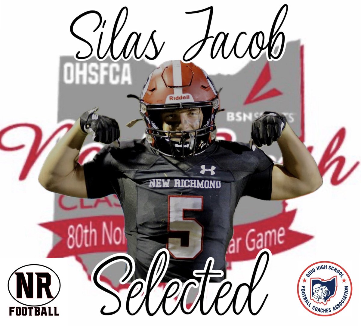 SiJacob2025's tweet image. Honored to be selected to play in the Ohio North/South All Star game! #AGTG @BrianPitzerII @NRHSFootball_ @ohsfca