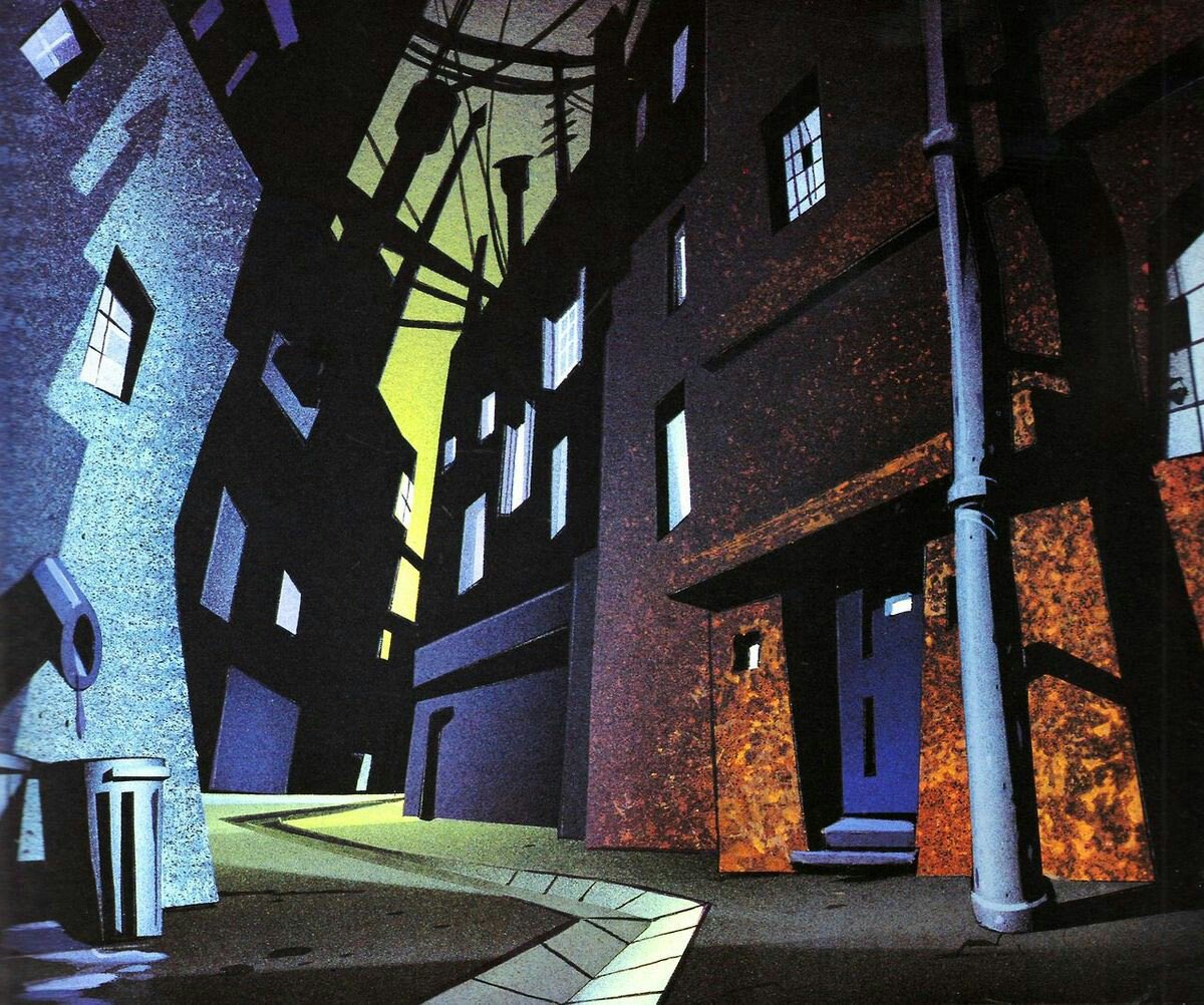 batmancurated's tweet photo. background art for batman the animated series https://t.co/gQM1ZIYai6