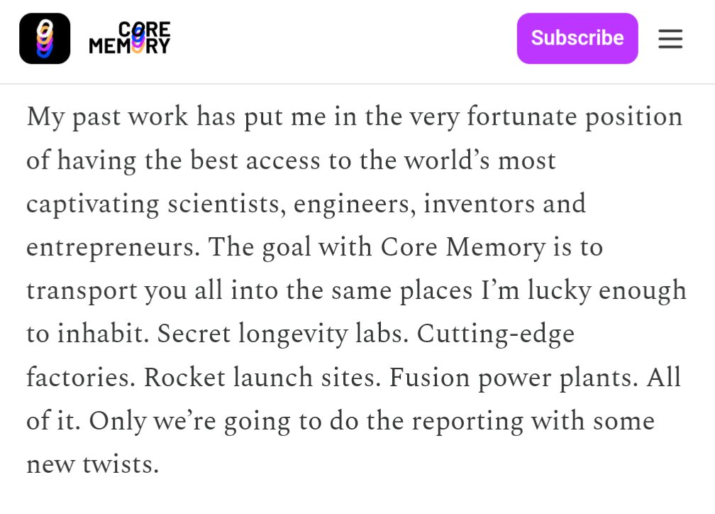 Shoot it into my veins. 

A new sci-tech media company from one of the all time best technology reporters <a href="/ashleevance/">Ashlee Vance</a>. This is exactly what the world needs. Instant subscribe.