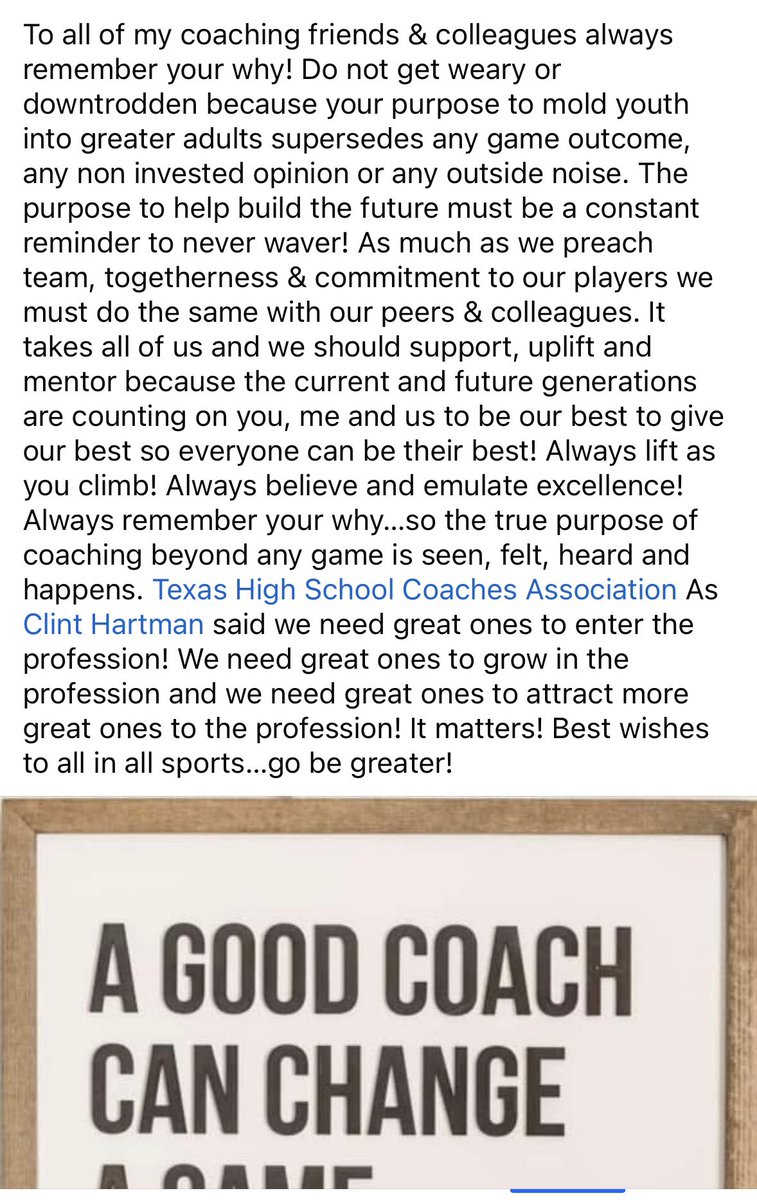 JaimeBoswell2's tweet image. After seeing, hearing and witnessing some Coaches retire, quit and leave the profession due to all kinds of circumstances…thought it prudent to post this. The coaching/teaching profession is significant, it’s needed and it’s a true calling! Support those serving others. Support