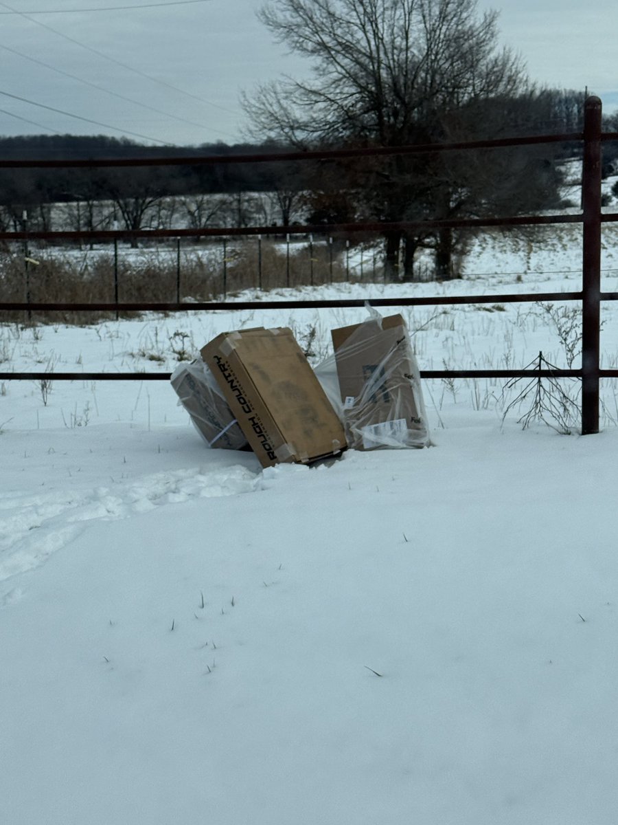 JDs_AR_Queen's tweet photo. @FedEx seriously this is how you deliver a package?!? Out by the road in a snow bank for anyone to take?? Even when the driveway was clear! #DoBetter https://t.co/EcKTahWSEk