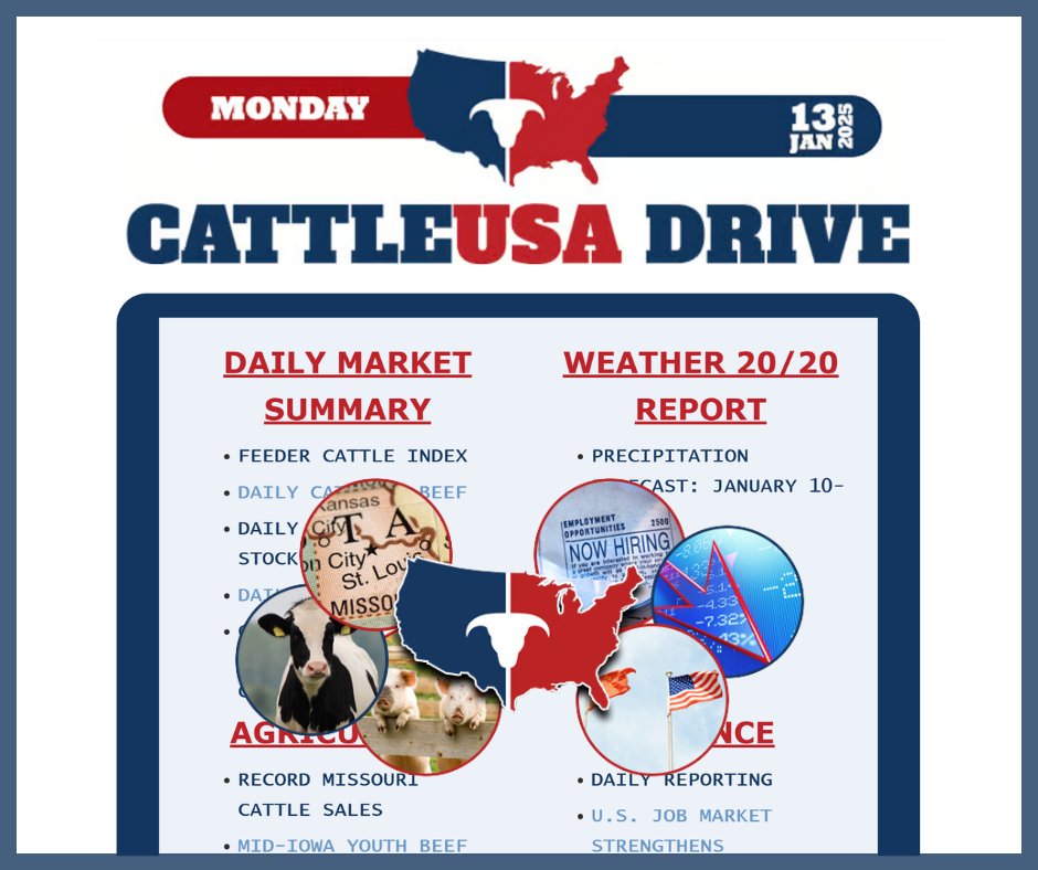 CattleUSADrive's tweet photo. 🚨 New on X! 🚨

Stay ahead of the market with CattleUSA Drive 📊

✔️ Daily Market Reports
✔️ Long-Range Weather Forecasts 🌦️
✔️ Ag &amp; Finance News 📰

📩 Delivered 6:30 AM CST, Mon–Fri—straight to your inbox!

Subscribe 👉https://t.co/QZAMenq9YK

#CattleUSA #AgNews #MarketReports https://t.co/3dCZOW0pb8