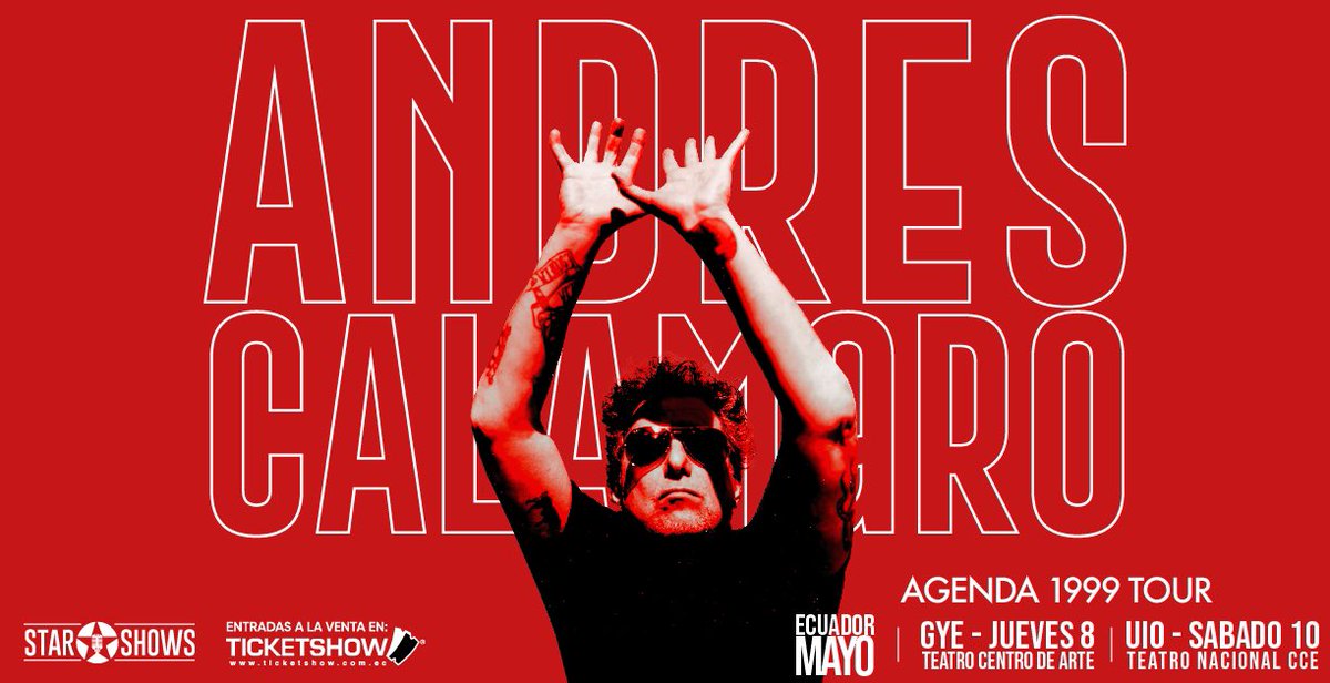 🎹Andrés Calamaro anuncia su parada en Ecuador con “Agenda 1999”
Guayaquil recibe por primera vez al comandante del rock en español ✍️
🗓️ 8 de mayo📍Teatro Centro de arte
 Quito vivirá su reencuentro 🙌
🗓️ 10 de mayo📍Teatro Nacional CCE
🎫 Tickets este martes 14 en <a href="/Ticketshow/">Ticket Show</a>