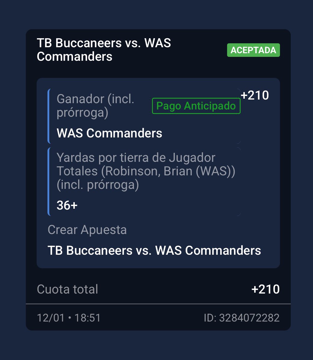 Ludopickss's tweet photo. Vamos a cerrar el día con todo!

Commanders ML 🍀
Brian Robinson 36+ Yds por rush. 🍀

🪄 https://t.co/pKpz4Ur7Rs