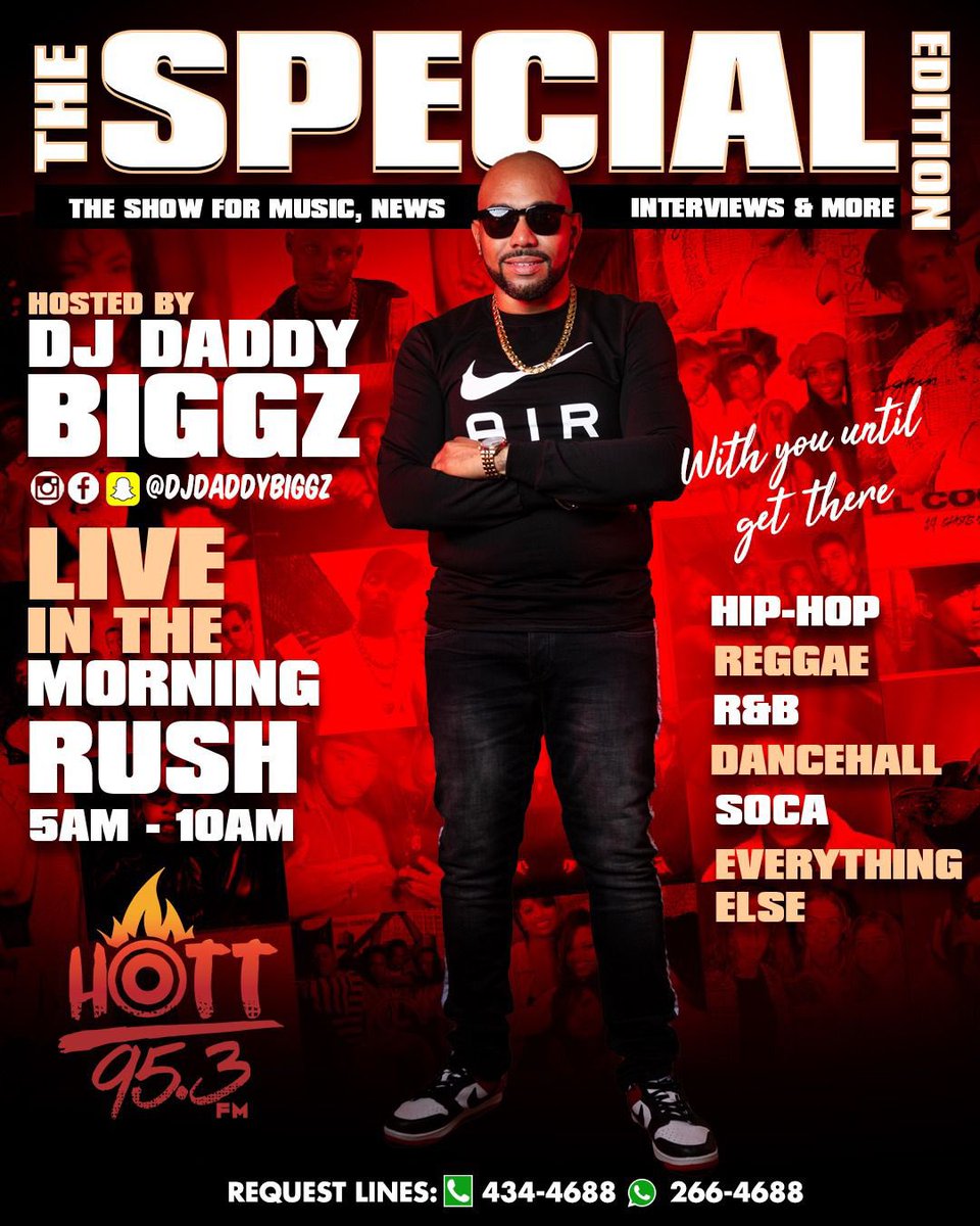 djdaddybiggz's tweet photo. 🔥 Get ready for a blast! For The Next 3 Weeks @djdaddybiggz will be igniting your mornings with an epic takeover of the Morning Rush! 🔥 📻 
🎉 Tune in weekdays from 5 am to 10 am on HOTT 95.3FM for a Special Edition https://t.co/1mm6dt6SQu