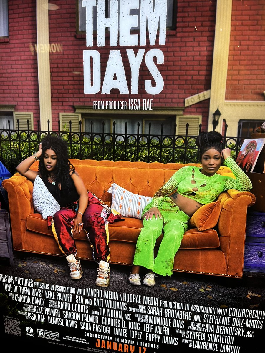 nonboutit's tweet photo. at the movies and i saw the poster for the new sza and keke movie where they play two ghetto girls. my question is, who decided to photoshop a shit stain on keke’s clothes. https://t.co/viwTYtIQQv