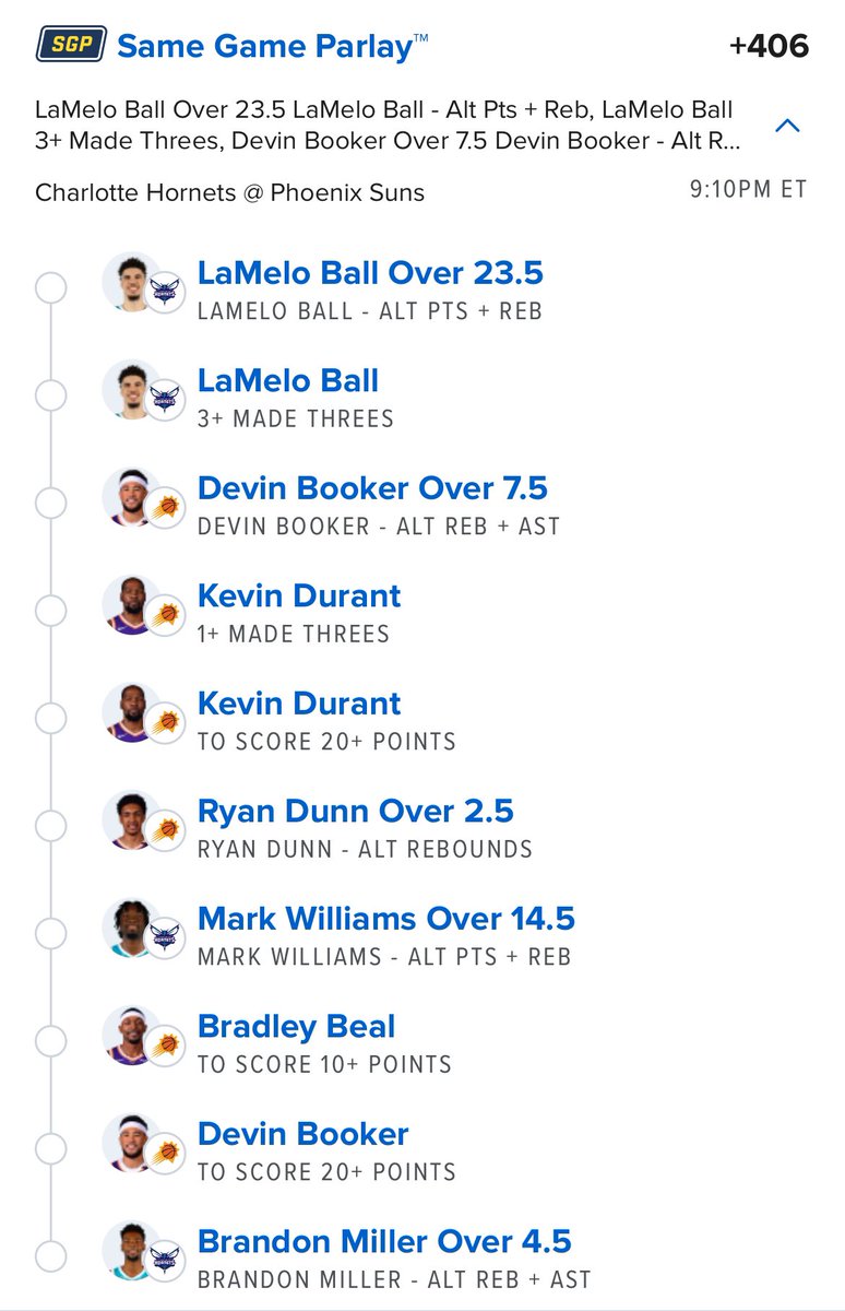 FantasyMikk's tweet photo. Suns/Hornets SGP ππ¨π₯
π in the comments
#Fantasy15 #FantasyMikk #NBA #NBAbets #CHAvsPHO #dfs #DvP #fanduel #GamblingX #SportsBettingX https://t.co/RgoqtjFolp