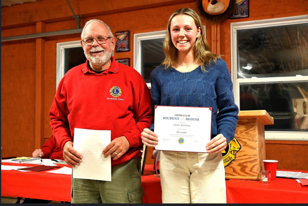Vermilion Girls Basketball (@girlsvermbball) on Twitter photo Congrats to <a href="/ClaireBartlome/">Claire Bartlome</a> for being selected as the Lions Club Student of the Month. 3 Sport Athlete, Honors Student, and active in the community. Congrats to <a href="/ClaireBartlome/">Claire Bartlome</a> for being selected as the Lions Club Student of the Month. 3 Sport Athlete, Honors Student, and active in the community.