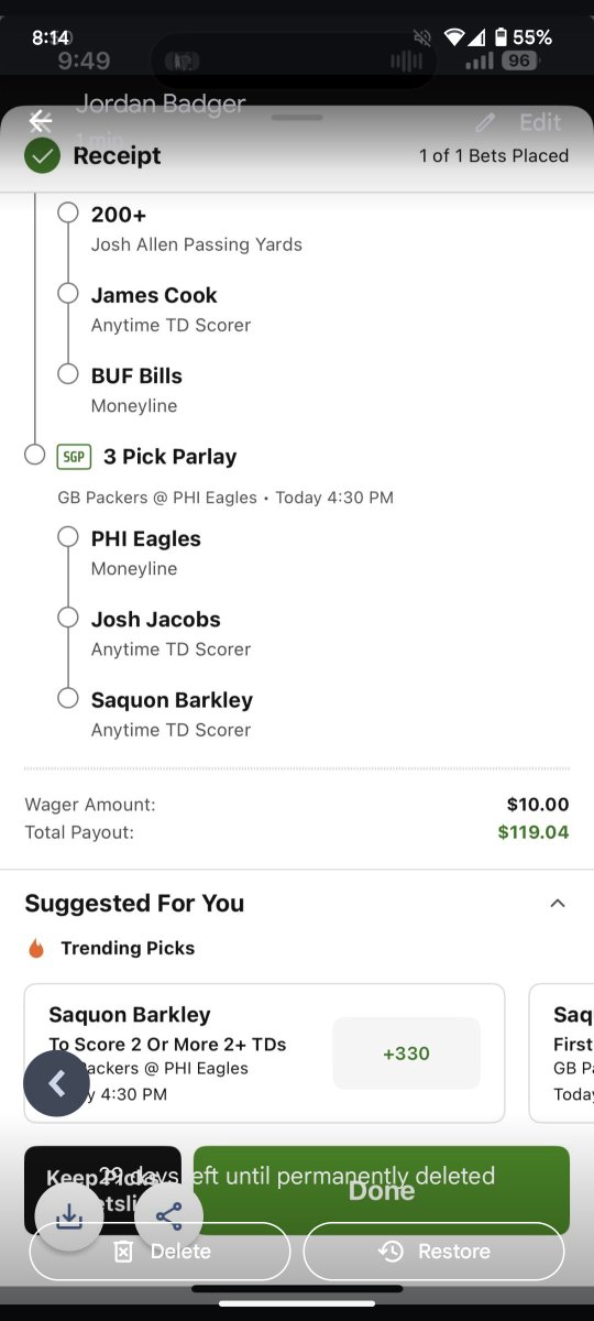 JoshuaBadger3's tweet photo. @saquon you had a easy td man, cost me some money.. smh. https://t.co/GcLHaV1Hip