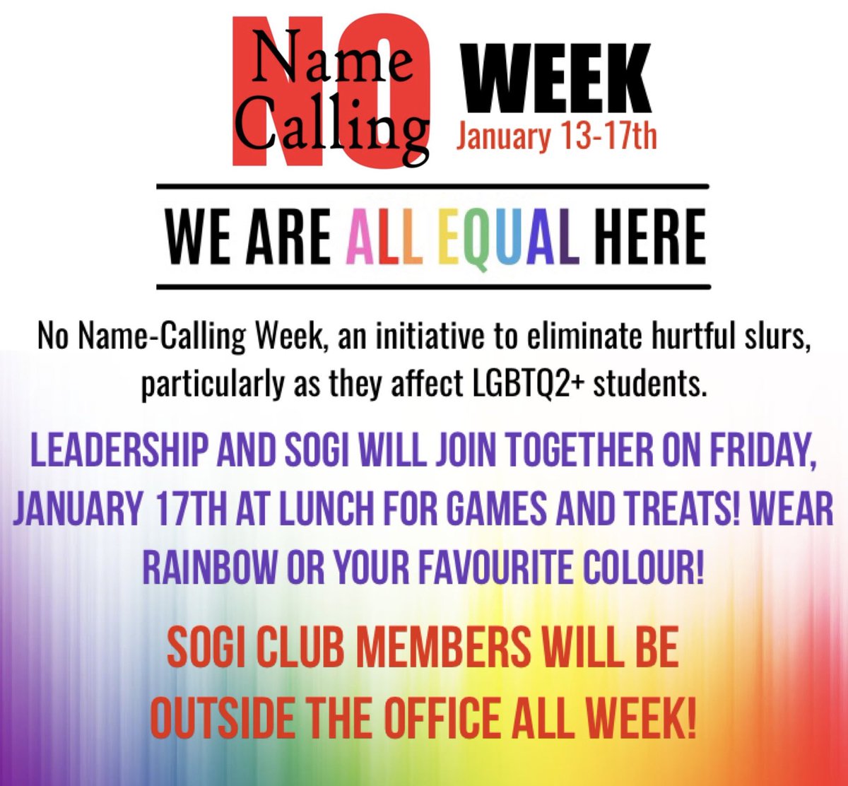 Denee Wells (@denee_nee) on Twitter photo 🚫No Name Calling Week starts on Monday! The SOGI Club will be outside of the office all week and Leadership will join SOGI on Friday in support with games and treats! #nonamecallingweek #sogi #dptoddleadership <a href="/dptstrojans/">D.P. Todd Secondary</a> 🚫No Name Calling Week starts on Monday! The SOGI Club will be outside of the office all week and Leadership will join SOGI on Friday in support with games and treats! #nonamecallingweek #sogi #dptoddleadership <a href="/dptstrojans/">D.P. Todd Secondary</a>