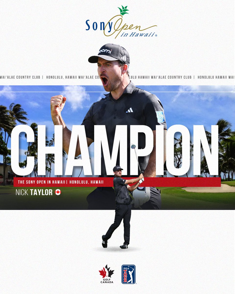 Golf Canada (@golfcanada) on Twitter photo WINNER FROM THE ALOHA STATE! ๐
<a href="/ntaylorgolf59/">Nick Taylor</a> secures his fifth career win on the PGA TOUR. WINNER FROM THE ALOHA STATE! ๐
<a href="/ntaylorgolf59/">Nick Taylor</a> secures his fifth career win on the PGA TOUR.