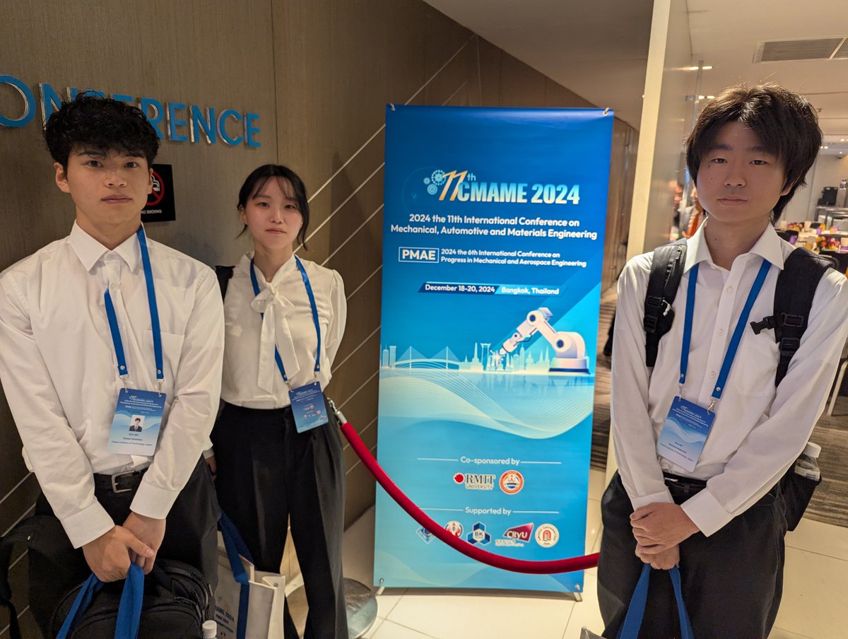 OIT_SDL's tweet photo. バンコクで開催された国際会議PMAEでSD研の3名が各々の研究成果を発表しました。お疲れさまでした!
#PMAE
#CMAME
#Bangkok
#Thailand https://t.co/JHNKiOsiTg