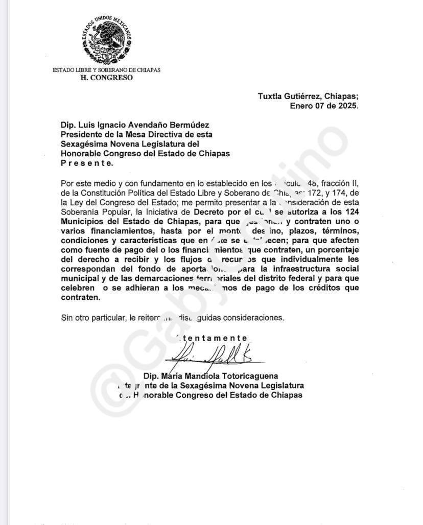 GabyCoutino's tweet photo. 1) Ni bien se digería en #Chiapas que este gobierno es heredero de una #DeudaFinanciera que no decrece y que se necesita refinanciar; cuando presentan una iniciativa de autorización para que los municipios contraten financiamiento. El monto total es de poco más de los 10 mil mdp https://t.co/EzaBl1CPh0