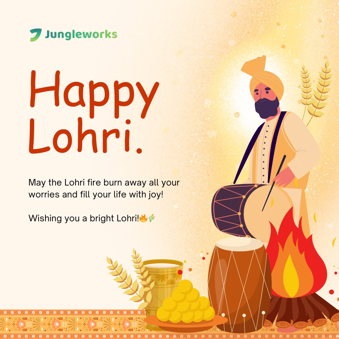 worksjungle's tweet photo. Celebrate the harvest season with love, laughter, and light! 🌾💛 Happy Lohri! - Team Jungleworks

#happylohri #lohriwishes #festiveseason #celebrationtime #jungleworks #harvestfestival https://t.co/ZtLlgtmOs2
