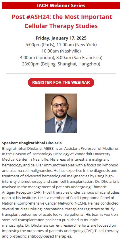 IACH (@theiach) on Twitter photo 📢 Don't miss the next <a href="/TheIACH/">IACH</a> post #ASH24 webinar:
the Most Important Cellular Therapy Studies
🎙️ Speaker: Dr. Bhagirathbhai Dholaria
🗓️ Friday, January 17, 2025
🕔 5 PM CET
🎟️ Register for FREE:
👉 bit.ly/3DSZHni
<a href="/DholariaMD/">Bhagirath Dholaria, MD</a> <a href="/Mohty_EBMT/">Mohamad Mohty</a> 📢 Don't miss the next <a href="/TheIACH/">IACH</a> post #ASH24 webinar:
the Most Important Cellular Therapy Studies
🎙️ Speaker: Dr. Bhagirathbhai Dholaria
🗓️ Friday, January 17, 2025
🕔 5 PM CET
🎟️ Register for FREE:
👉 bit.ly/3DSZHni
<a href="/DholariaMD/">Bhagirath Dholaria, MD</a> <a href="/Mohty_EBMT/">Mohamad Mohty</a>