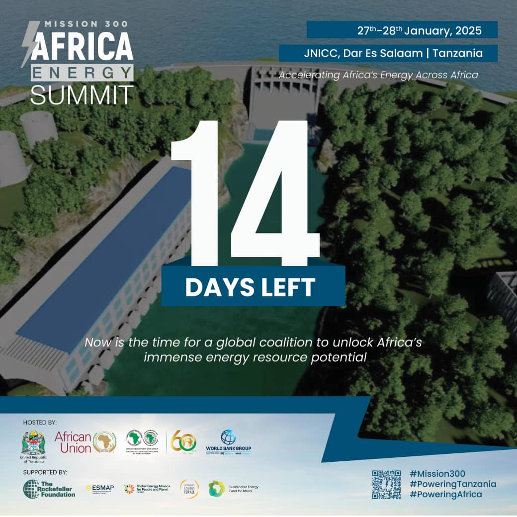 *Save the Dates:* Africa Heads of State Energy Summit January 27 - 28, 2025 to be held at JNICC Dar es Salaam, Tanzania 🇹🇿 

#Mission300
#PoweringAfrica 
#PoweringTanzania
#AfricaHeadsofStateinTanzania