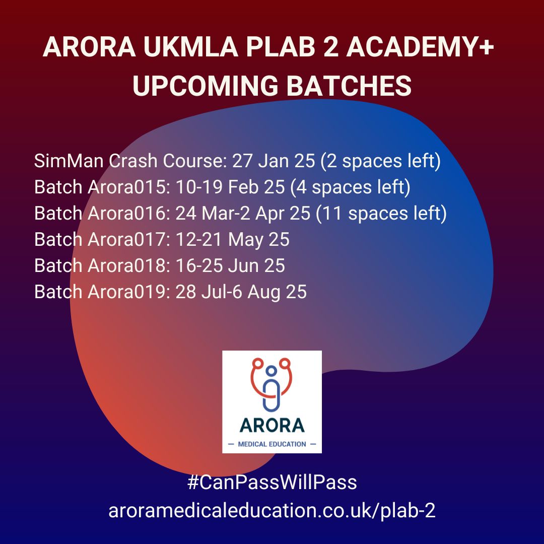 👉 SimMan Day Course: aroramedicaleducation.co.uk/ukmla-plab2-si…

👉 UKMLA PLAB 2 Academy+ package: aroramedicaleducation.co.uk/plab-2-academy/

#CanPassWillPass #UKMLA #PLAB2 #CPSA