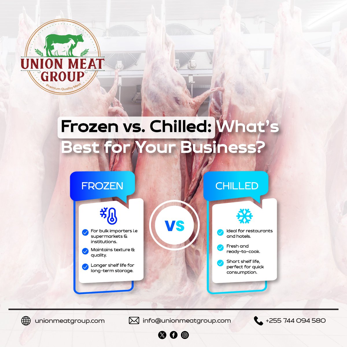 unionmeatgroup's tweet image. Frozen vs. Chilled: What’s Best for Your Business?

Are you looking to serve fresh, tender cuts or stock up for long-term needs? The choice between chilled and frozen meat depends on your business goals.

#FrozenVsChilled #MeatBusiness #UnionMeatGroup #QualityYouCanTrust