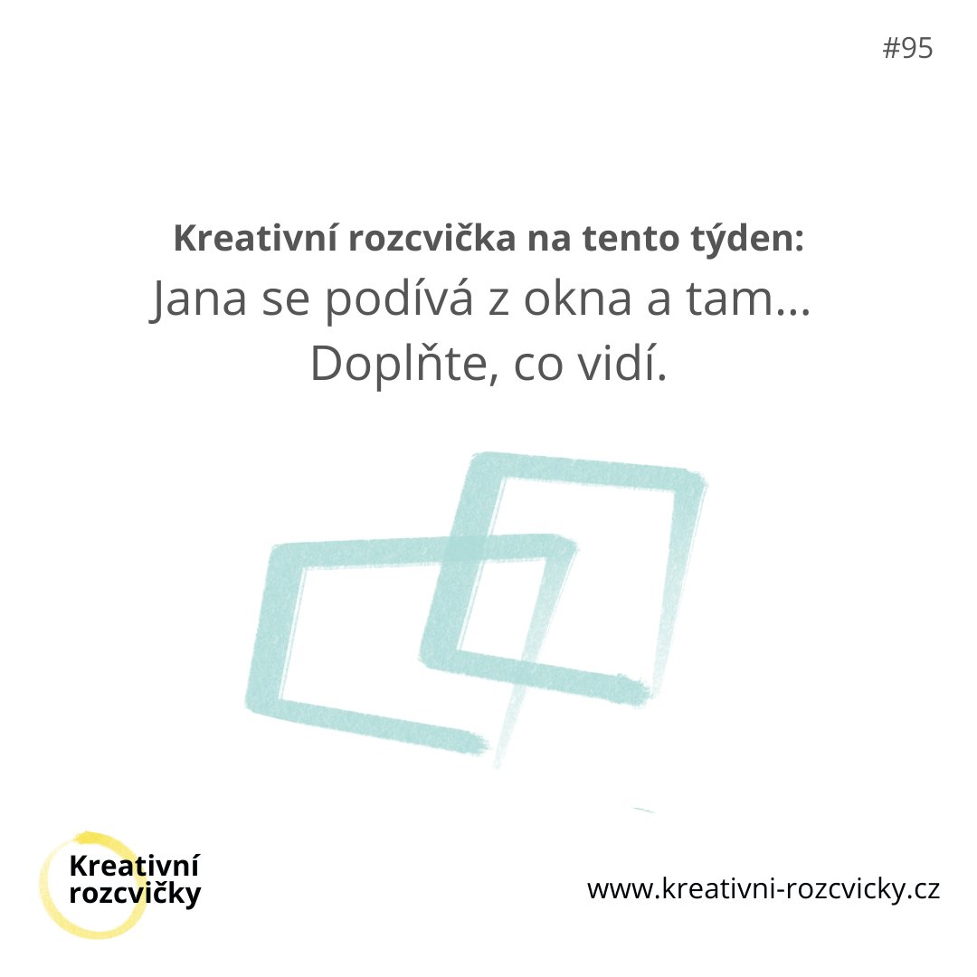 Pondělní kreativní rozcvička #95

👉 Jana se podívá z okna a tam… 
Doplňte, co vidí.

Zkuste pořádně nastartovat svou kreativitu a vymyslet něco zábavného. Vážných věcí si během týdne užijete dost 🤷‍♂️ 

Kreativitě zdar 👋 

 #KreativniRozcvicka