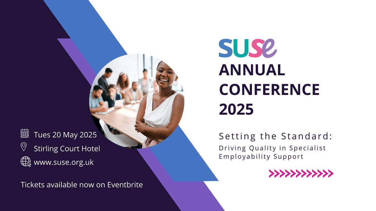 davidCEOsuse's tweet photo. Early Bird tickets for the SUSE Annual Conference are available now! ✅

Join us &amp; contribute to the conversation on shaping the future of #SupportedEmployment, specialist employability support and fostering an #inclusive workforce.

Register Now 👉https://t.co/dv5A8EgT0z https://t.co/kudipOBAOW