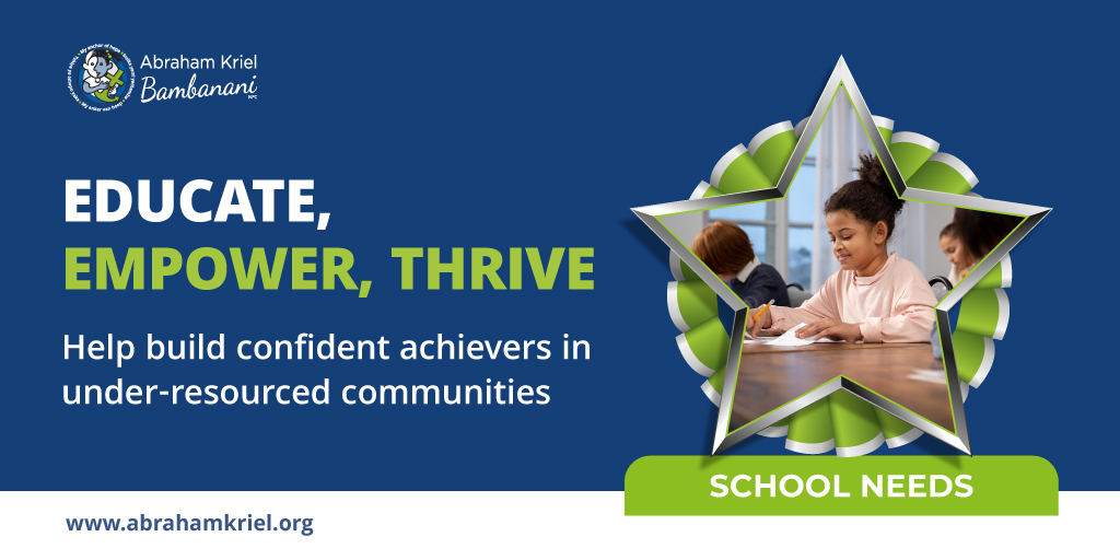 Support education in under-resourced communities! Just R2000/year per child covers educational necessities and uniforms. Become a #DareToCare Champion!

Learn more: abrahamkriel.org/how-can-you-he…

#AKBChampions #Education #EduCampaign