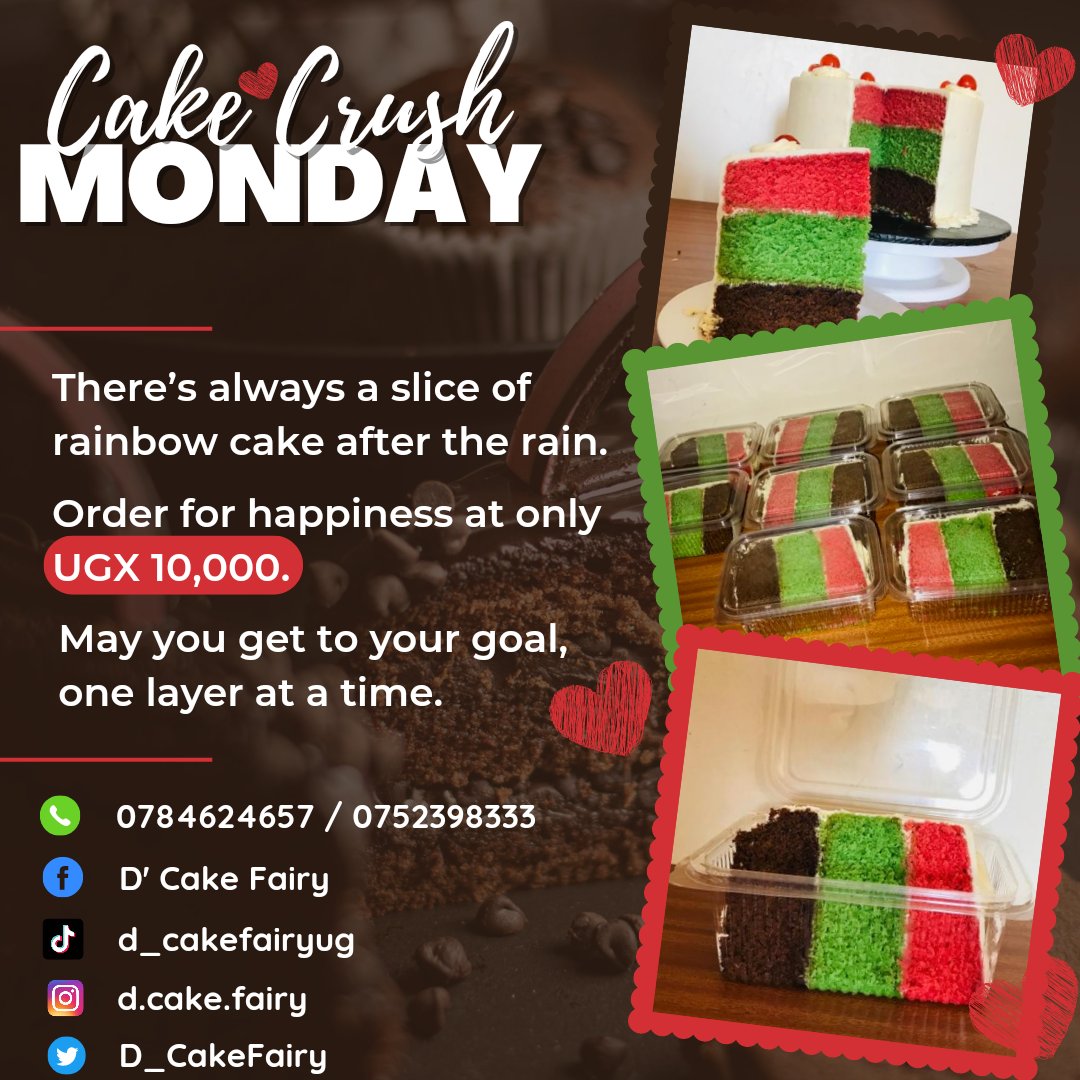 Make Monday as sweet as a cake from us.🎂🎂

Make those orders for the #CakeCrushMonday now 

☎️  +256752398333 | #DCakeFairy