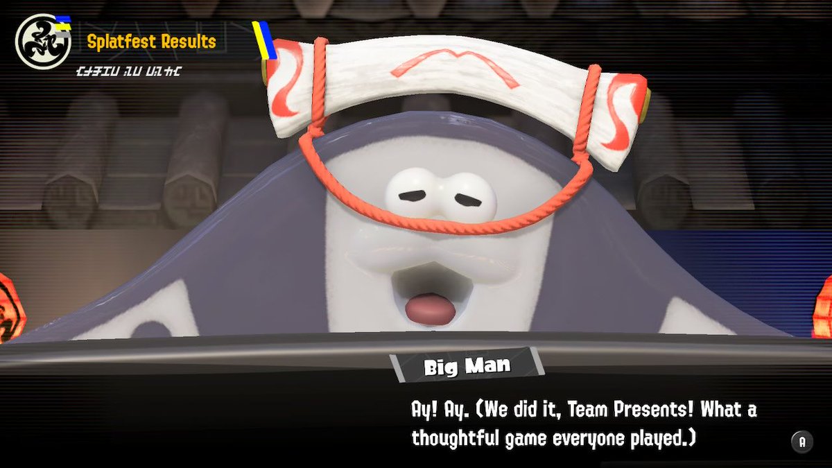 VenomPichu's tweet photo. Yes! We won, #TeamPresents! This is incredible! This #SplatFest was really fun. I enjoyed myself, and Iโm happy to have participated. GGs, everyone! You all played really well out there. ๐๐
#Splatoon3 #TeamMoney #TeamExperience #FrostyFest #NintendoSwitch https://t.co/qMJWv8OCjG