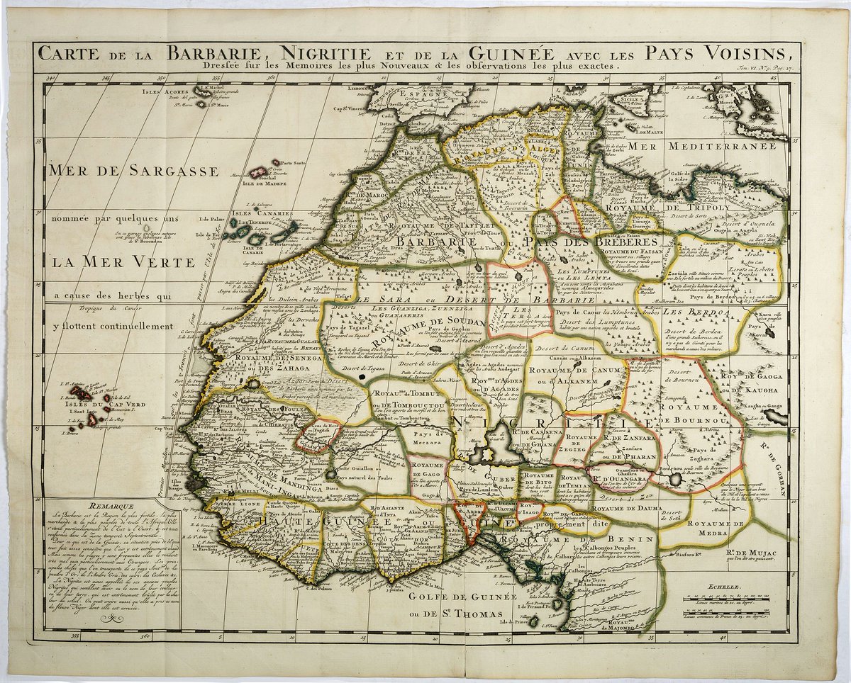 paulusswaen's tweet photo. CHATELAIN H. Carte de la barbarie Nigritie et de la Guinée ave... (Amsterdam 1720) This great map of western Africa is based on Guillaume Delisle's map. It covers from the Barbary coast to... #raremaps #oldmaps LEARN MORE: https://t.co/i6sc6VWM54 PRICE : US$ 300.00 https://t.co/oxGihFLTHG