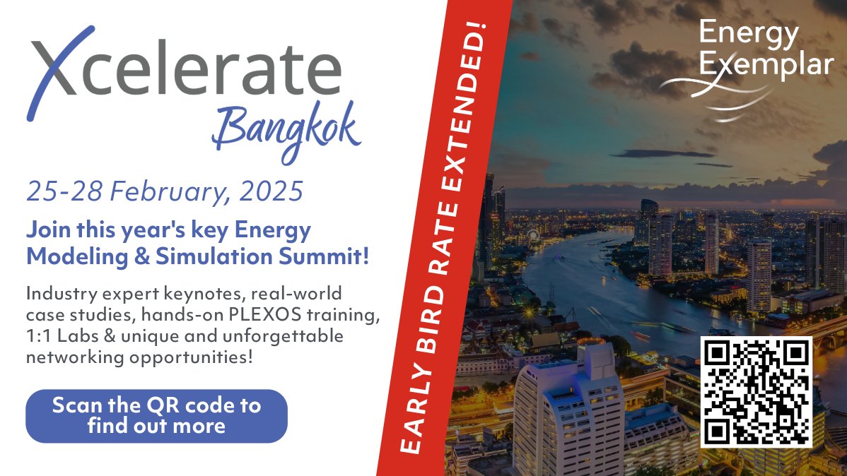 EnergyExemplar's tweet photo. The Early Bird discount for Energy Modeling & Simulation Summit #Xcelerate2025 APAC #Bangkok is extended until 24th January!💡
Explore the agenda & hear from APAC leaders on how #PLEXOS is transforming the energy ecosystem.
Save $300 AUD – register now!👉 https://t.co/bLxxgukSnr https://t.co/QX0aYenxcz