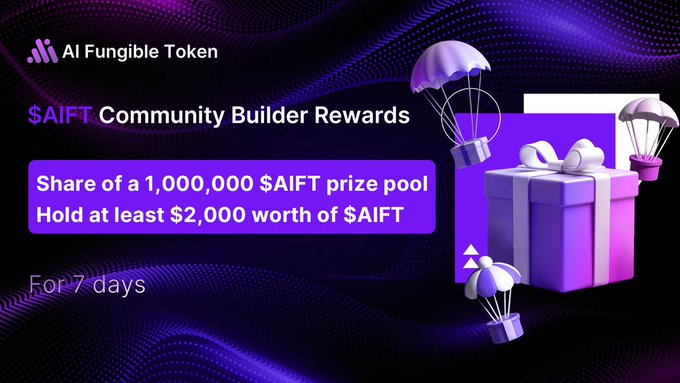 Bounty__Bl2xhn's tweet photo. 💥 Get Rewarded with $AIFT Community Builder Rewards! @AIFT_COIN
Hold at least $2,000 worth of $AIFT tokens, contribute to building the community, and grab your share of a $1,000,000 prize pool.
⏳7 days, LFG
#AIFT #Crypto #NFT #Rewards 💸 https://t.co/pJiGLbtUuh