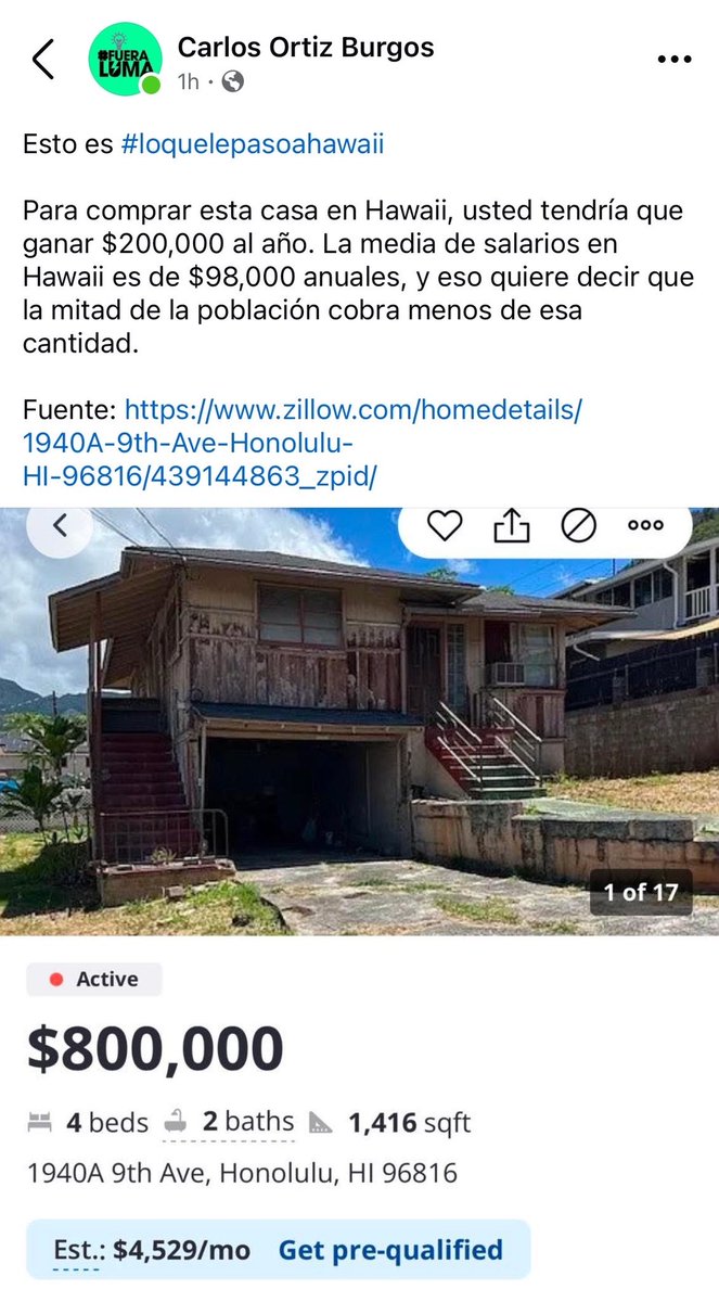 Lo que pasa en Hawaii… ya anda pasando en Culebra, Isabela, Rincón, y en otros pueblos… Y el salario medio en PR no llega ni a 15,000 al año