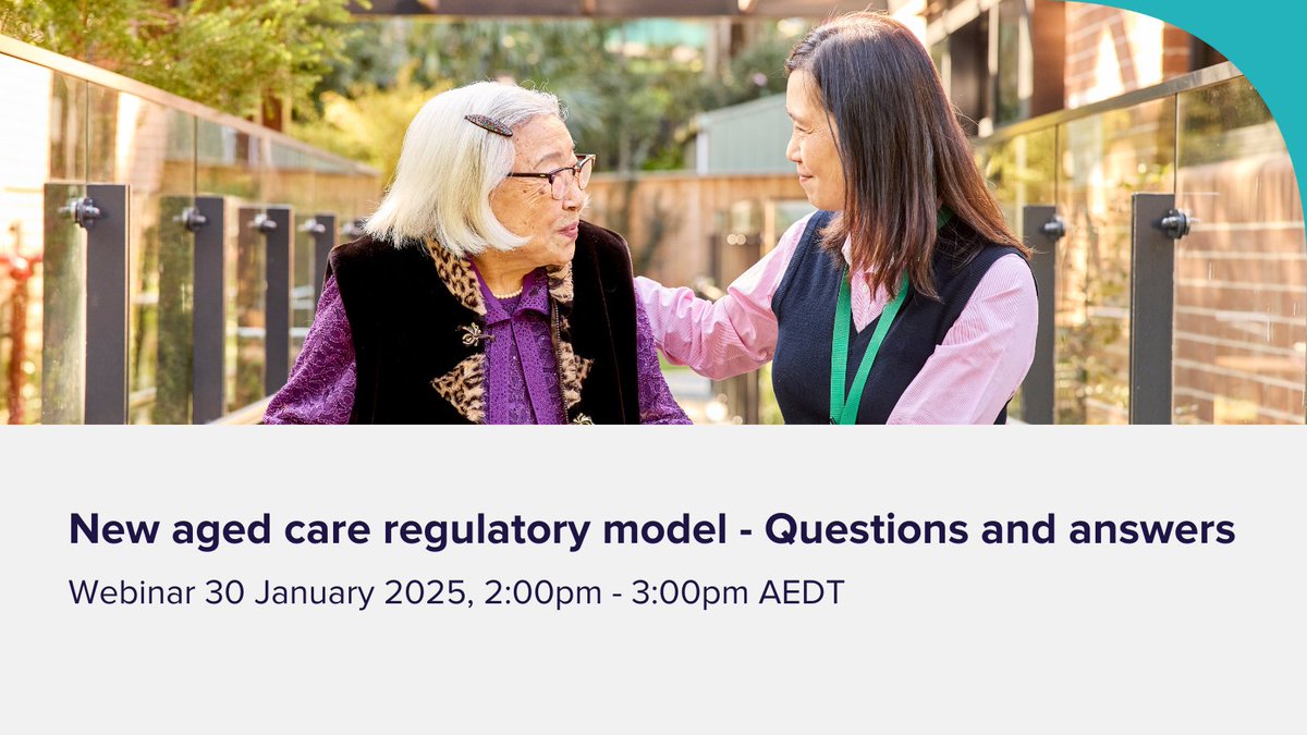 New aged care regulations will set out rules for how services will operate under the new Aged Care Act.

Join us at 2pm, Thursday 30 January to ask questions &amp; understand how the new regulatory model will work. 

Register at 💻 health.gov.au/resources/webi…

#AgedCareAct
