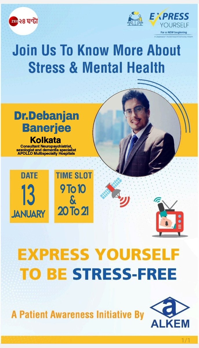 Dr Debanjan Banerjee (@drdebanjanbane1) on Twitter photo JOIN me today on <a href="/Zee24Ghanta/">zee24ghanta</a> to express yourself for #StressRelief and #mentalwellness..
No health without #mentalhealth 😇🧠 JOIN me today on <a href="/Zee24Ghanta/">zee24ghanta</a> to express yourself for #StressRelief and #mentalwellness..
No health without #mentalhealth 😇🧠
