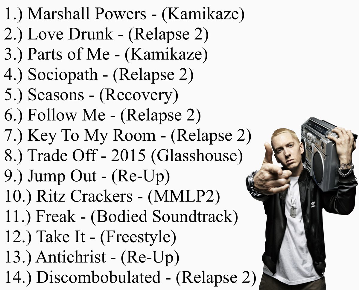 SyrianAlmond's tweet photo. 14 Eminem songs leaked today. This is the tracklist. https://t.co/rY7JMQfVL3