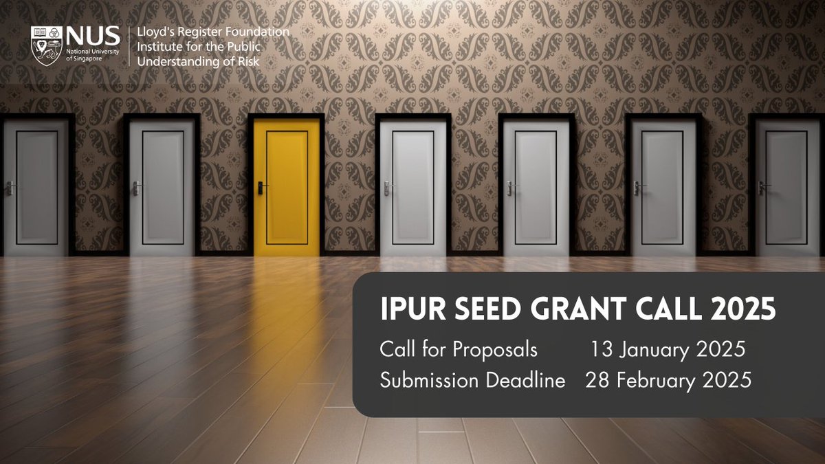 We are pleased to announce the launch of our 2025 seed grant call for proposals focusing on three main areas: Data and #Technology, #Environment and Climate and #Health and Lifestyle. 

More information about the call details and key dates for submission:
ipur.nus.edu.sg/get-involved/i…