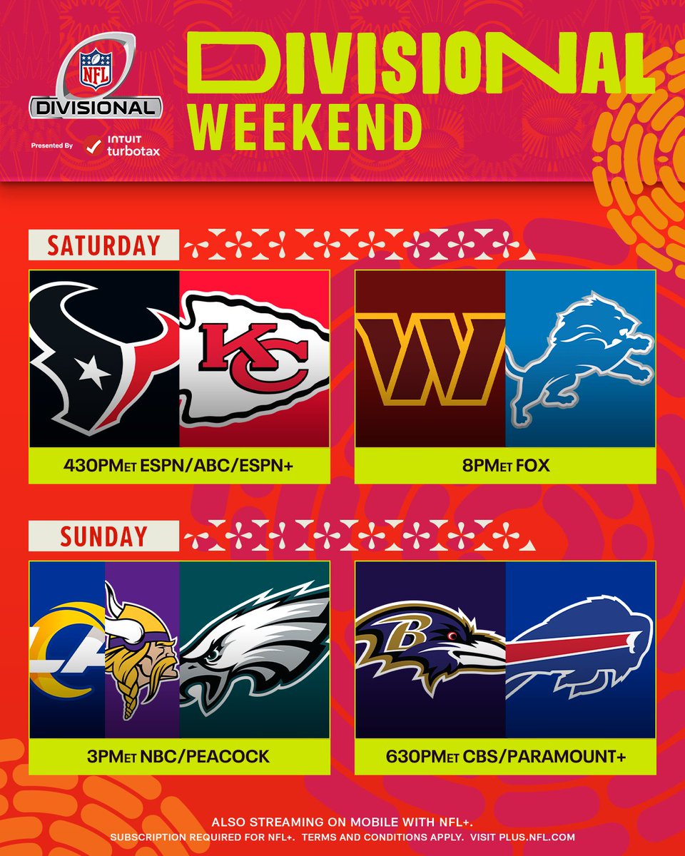 NFL's tweet photo. Divisional schedule locked🔒 #NFLPlayoffs https://t.co/TM8MWdTRmu