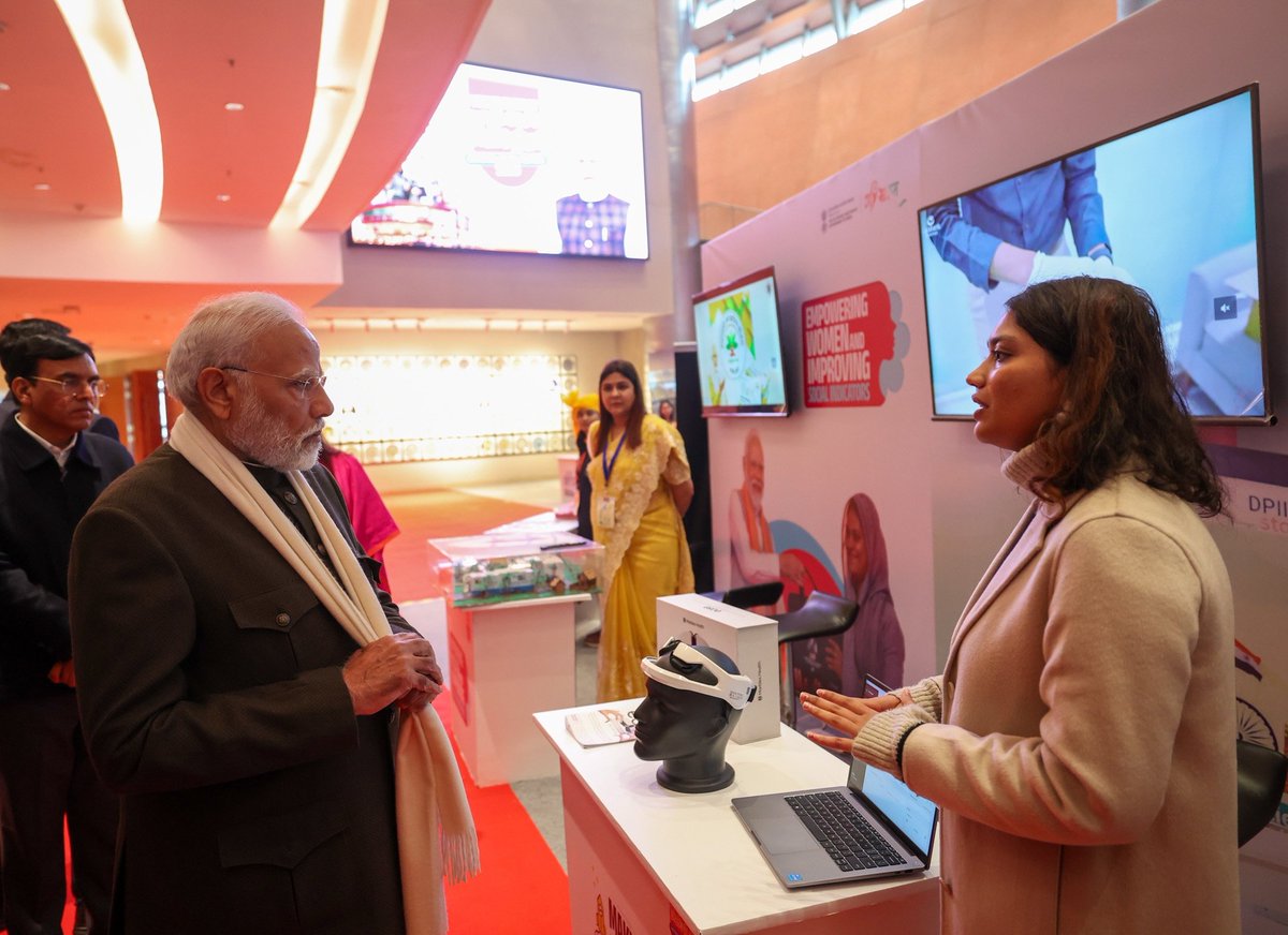 Hon’ble PM Shri
<a href="/narendramodi/">Narendra Modi</a>
walked through the exhibition at the #ViksitBharatYoungLeadersDialogue. He engaged with young exhibitors of NYKS-MYBharat and acknowledged their innovative ideas contributing to a viskit bharat. #NYF2025 #VBYLD