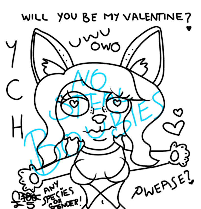 BoubiesVR's tweet photo. SO... I made a thing... I mean how can anyone say no? my scuff... I mean beautiful YCH Valentine's £5 any interest? XD (any species/gender/hair) #proartist https://t.co/Z4kvHzFb8h