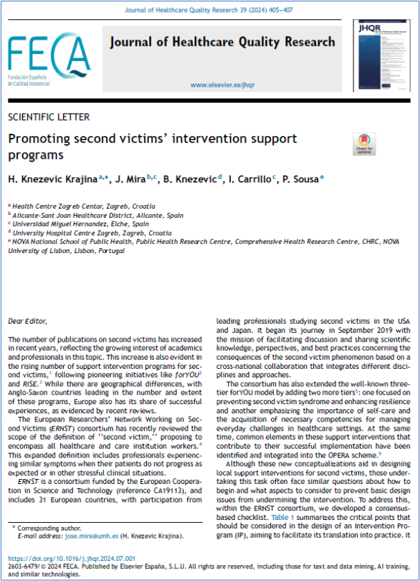 JHealthQualityR's tweet photo. 📰 Promoting second victims’ intervention support programs
✏️Scientific letter by H. Knezevic Krajina in the @JHealthQualityR #RevistaSECA #JHQR
👉 https://t.co/wt3ycsVTeP
✅ #QualityHealthcare #HealthcareWorkers #SecondVictim #RapidResponseTeam #PatientSafety #RISE #ERNST https://t.co/kbBAwVFAdo