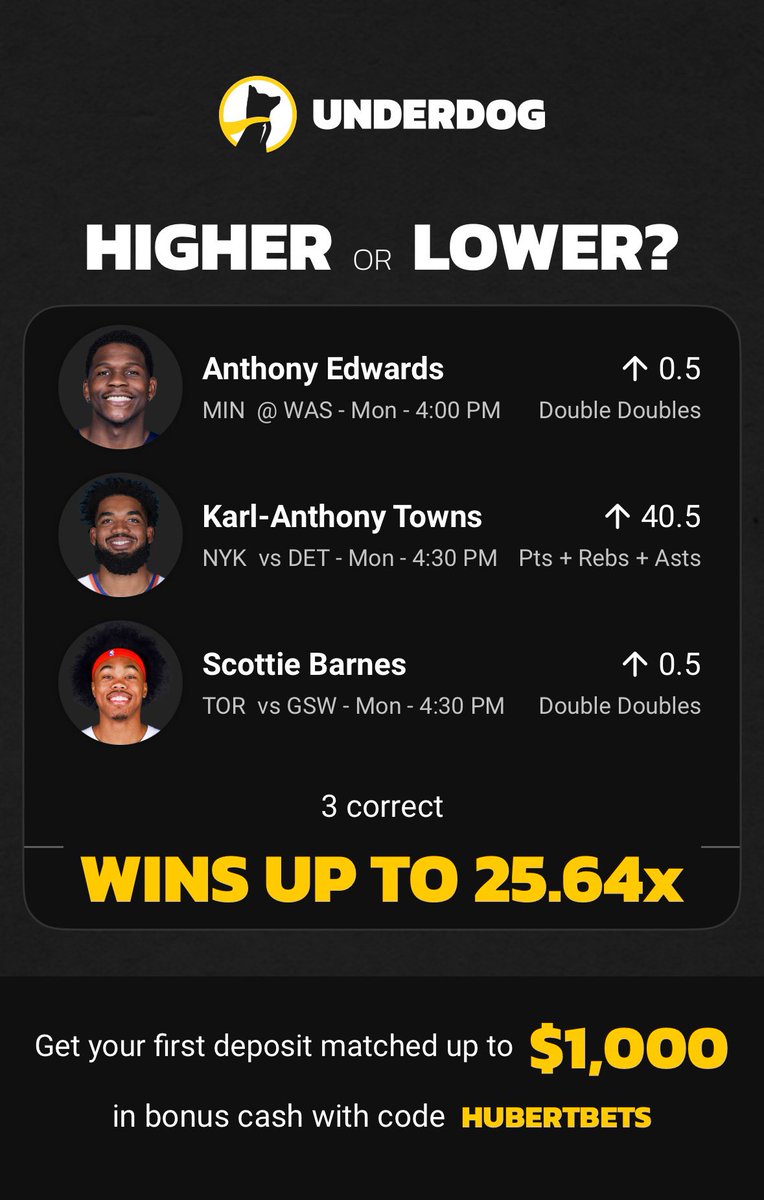 hew1e's tweet photo. NBA Picks for 1/12/25
Anthony Edwards Double-Double O
Karl-Anthony Towns PRA 40.5 O
Scottie Barnes Double-Double O https://t.co/ch5yM0psKw
