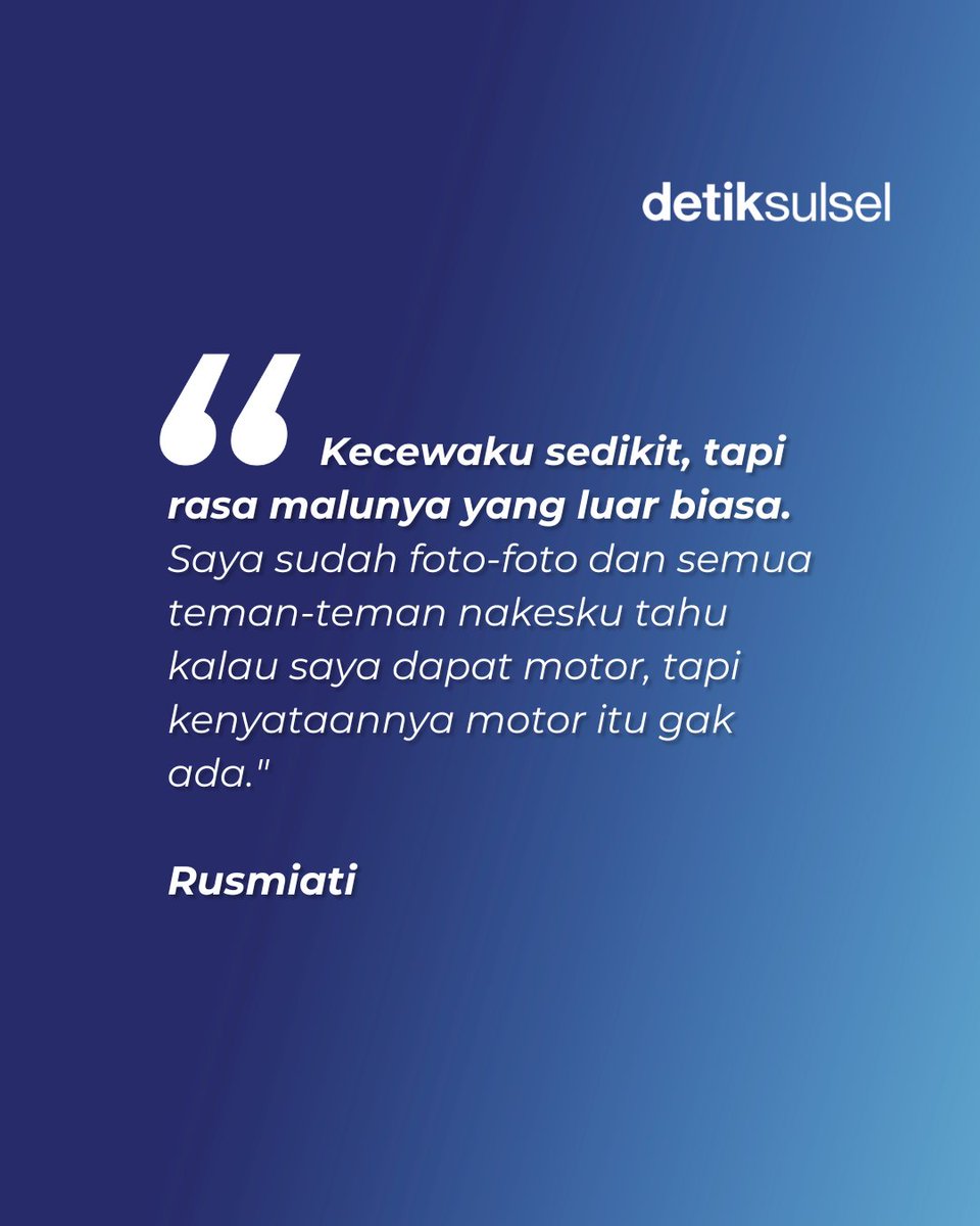 detiksulsel_'s tweet photo. Bidan Rusmiati Aminuddin kecewa setelah hadiah motor dari Pemkab Polman ditarik kembali. Merasa di prank pemerintah!
>> https://t.co/cqT1s4SbvI
#nakespolman #polman #hadiahmotor #HKN2024 #harikesehatannasional #bidanteladan #bidanpolman #pemkabpolman #sulbar #detikSulsel https://t.co/wkcFC1qiO7