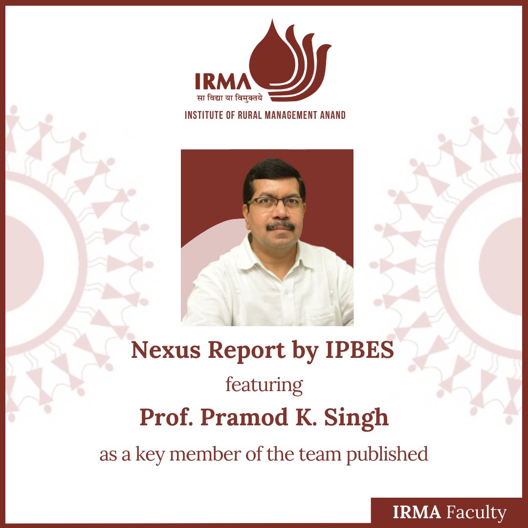 IRMAOfficial79's tweet image. The Nexus Report has been recently published by the IPBES. 
Prof. Pramod K. Singh has been a key member of the team of leading international experts conducting the three-year-long nexus study under the auspices of the IPBES.
irma.ac.in/news/1638
#IRMAFaculty #FacultyHighlight