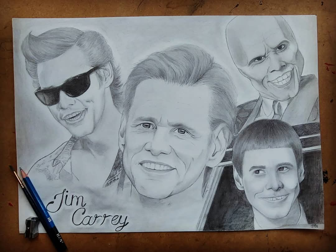 Drawing I did of #jimcarrey and my favourite characters #art #portrait #mask #aceventura #dumbanddumber #lloydchristmas #comedy #funny #jokes #talent #drawing #pencil