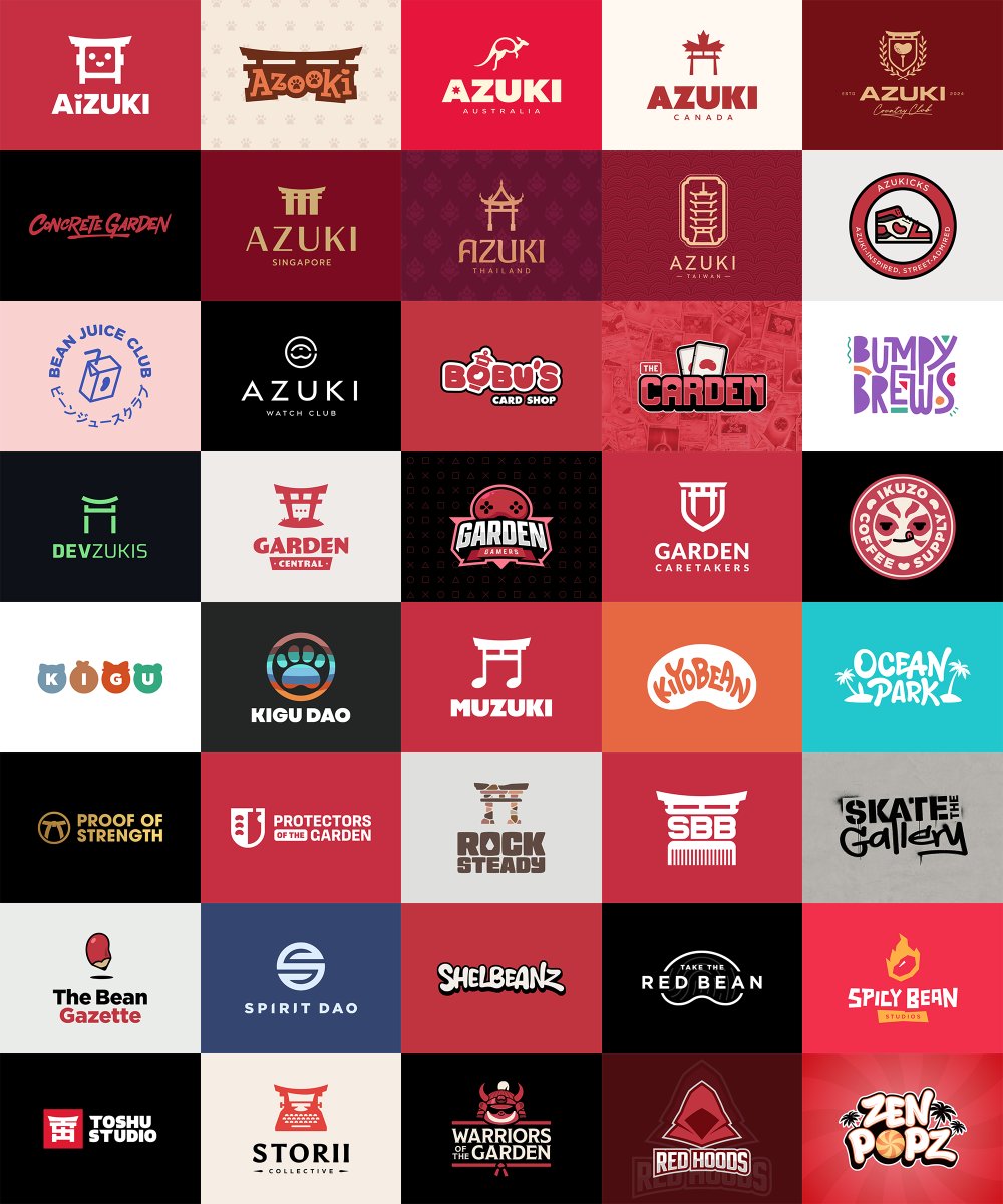 LeviNotAckerman's tweet image. Over the past 3 years, @Azuki has not only become a home for me, but also given me a platform to showcase my work and flourish as a brand designer.
So what better way for me to celebrate this anniversary than a collage of all the logos I've designed within the garden. Thank you…