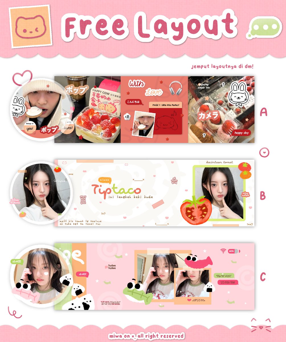 retweet will be appreciated, sankyuu!🧏🏻‍♀️

Miwa ada 3 LAYOUT FREE BY REQUEST, dalam rangka Milly “ kucing ak “ melahirkan anak pertamanya alhamdulillah 🤍🥺

bisa di claim lewat dm nanti malam jam 19.30 wib. scroll up

#zonauang