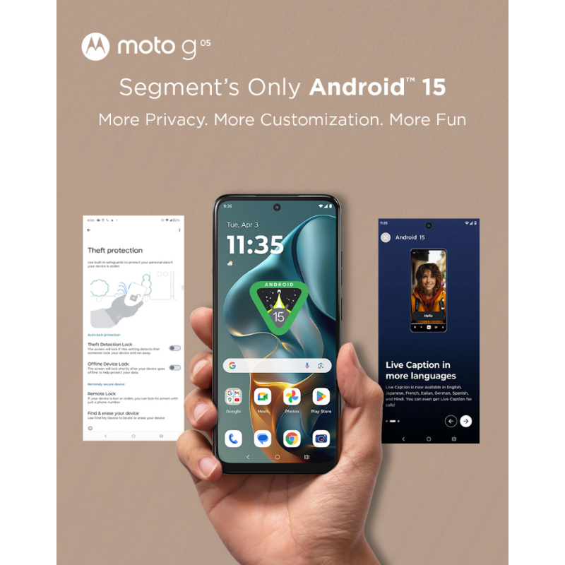 motorolaindia's tweet photo. The new moto g05’s here! From the segment’s* brightest 6.67" 1000nits display & 50MP Quad-Pixel camera system to Pantone-validated vegan leather design & 5200mAh battery, it has it all.
Buy now at just ₹6,999 @Flipkart | https://t.co/azcEfy2uaW | leading stores.#MotoG05 #MastHai