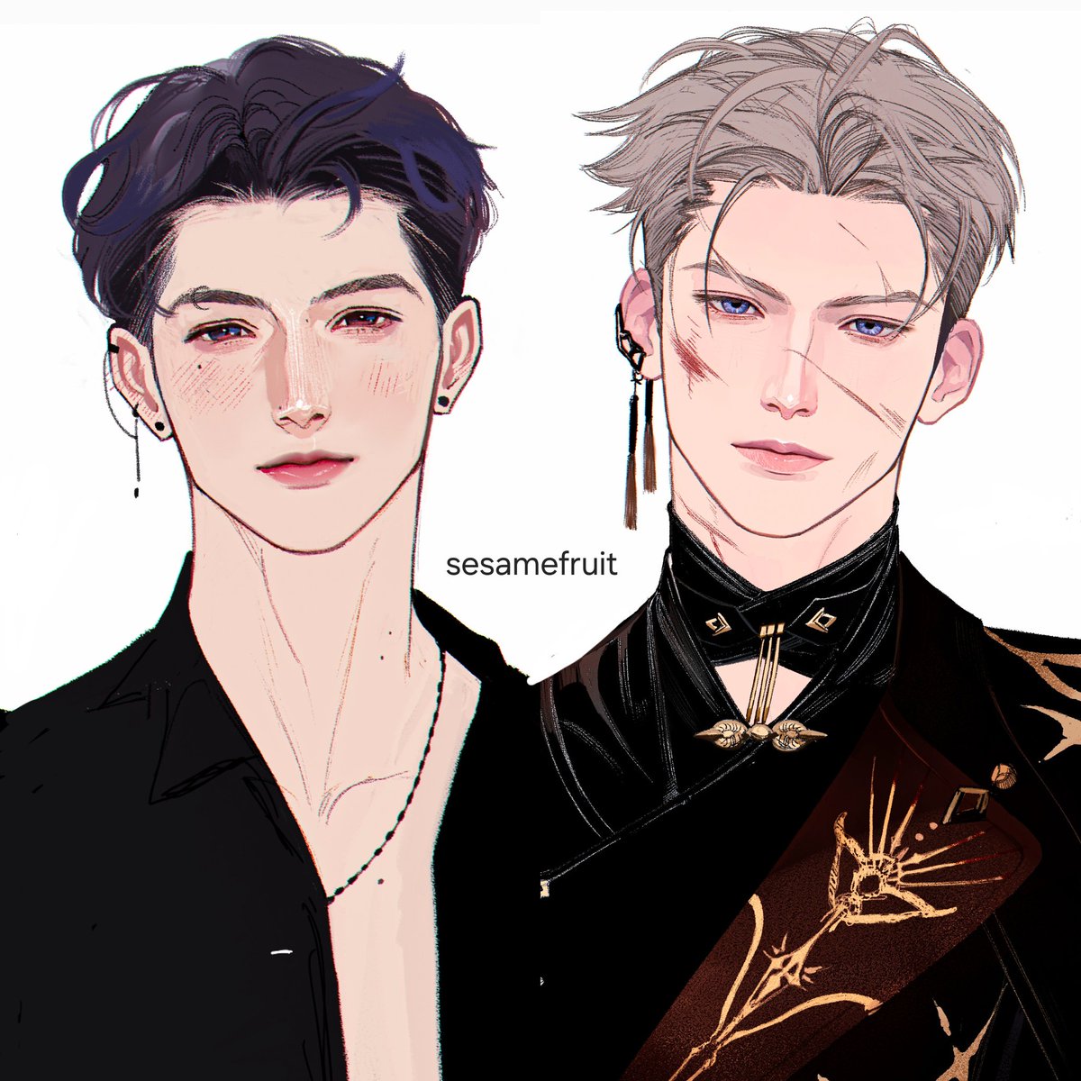 Forehead besties Rafayel &amp; Xavier
💢🧜‍♂️💥🤺💢 
#LoveandDeepspace #祁煜 #沈星回 #恋与深空 #ホムラ #セイヤ #fanart