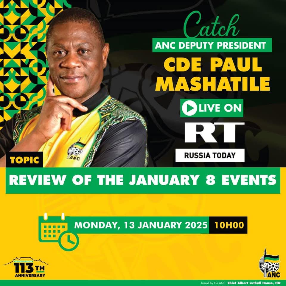ANCECape's tweet photo. Today, ANC Deputy President, Cde Paul Mashatile will be live on Power fm and Russia today to review the January 8 celebrations
#ANC113Anniversary
#ANCJan08statement https://t.co/LnPAXzdKb2