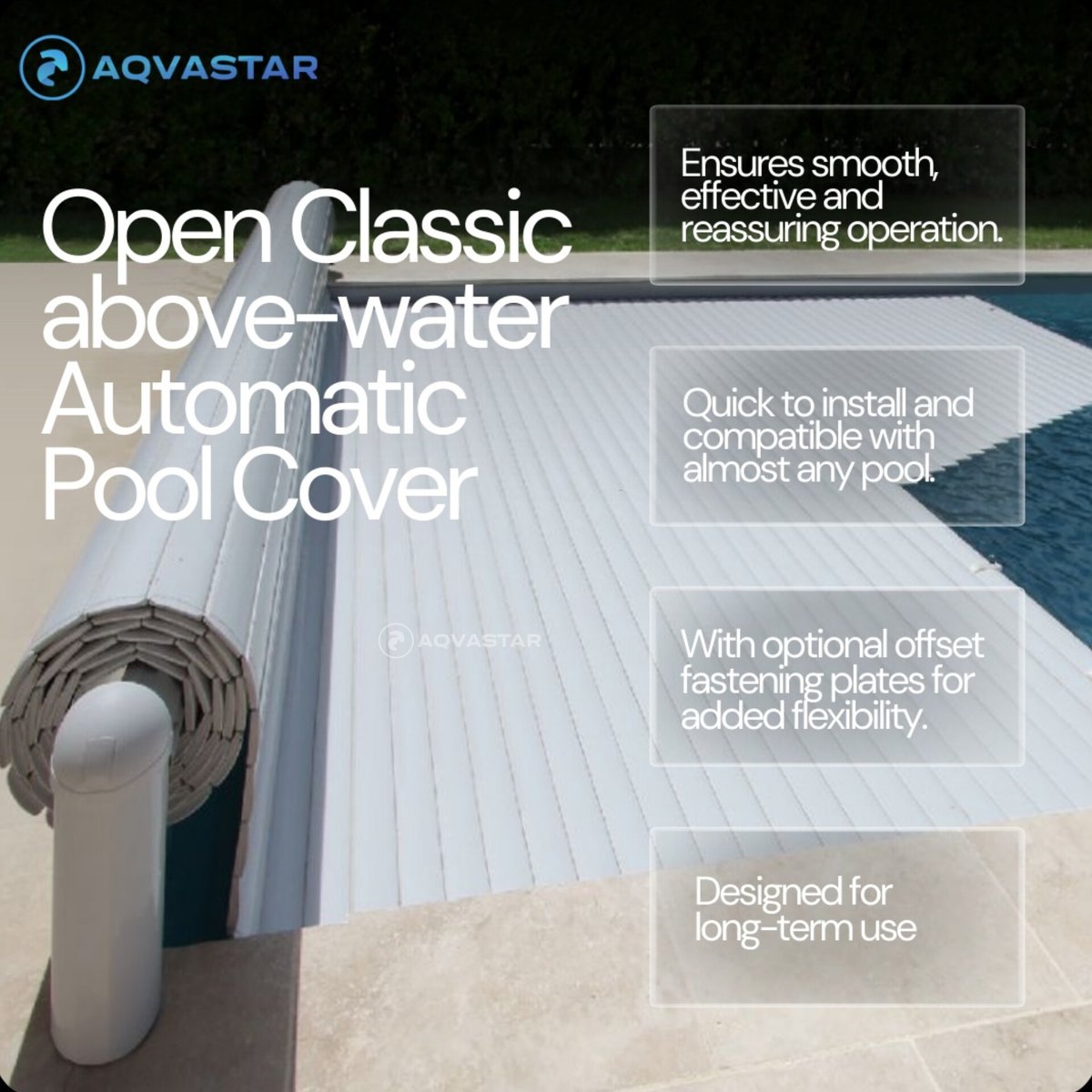 aqvastar's tweet photo. Effortless pool care with the AQVASTAR Open Classic Automatic Pool Cover: Easy to install, durable, and compatible with any pool. Reduces evaporation, enhances heating power, and improves water quality.
Visit us: https://t.co/XRfTTPo2me
#aqvastar #automaticpoolcover #swimmingpool https://t.co/txoUKZaGlX